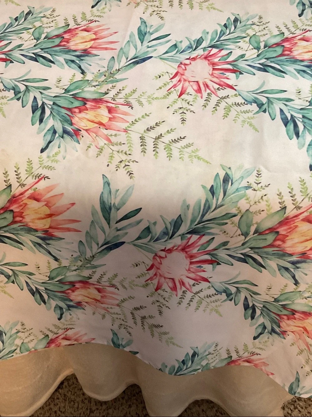Floral Protea Tablecloth in Pink and Green